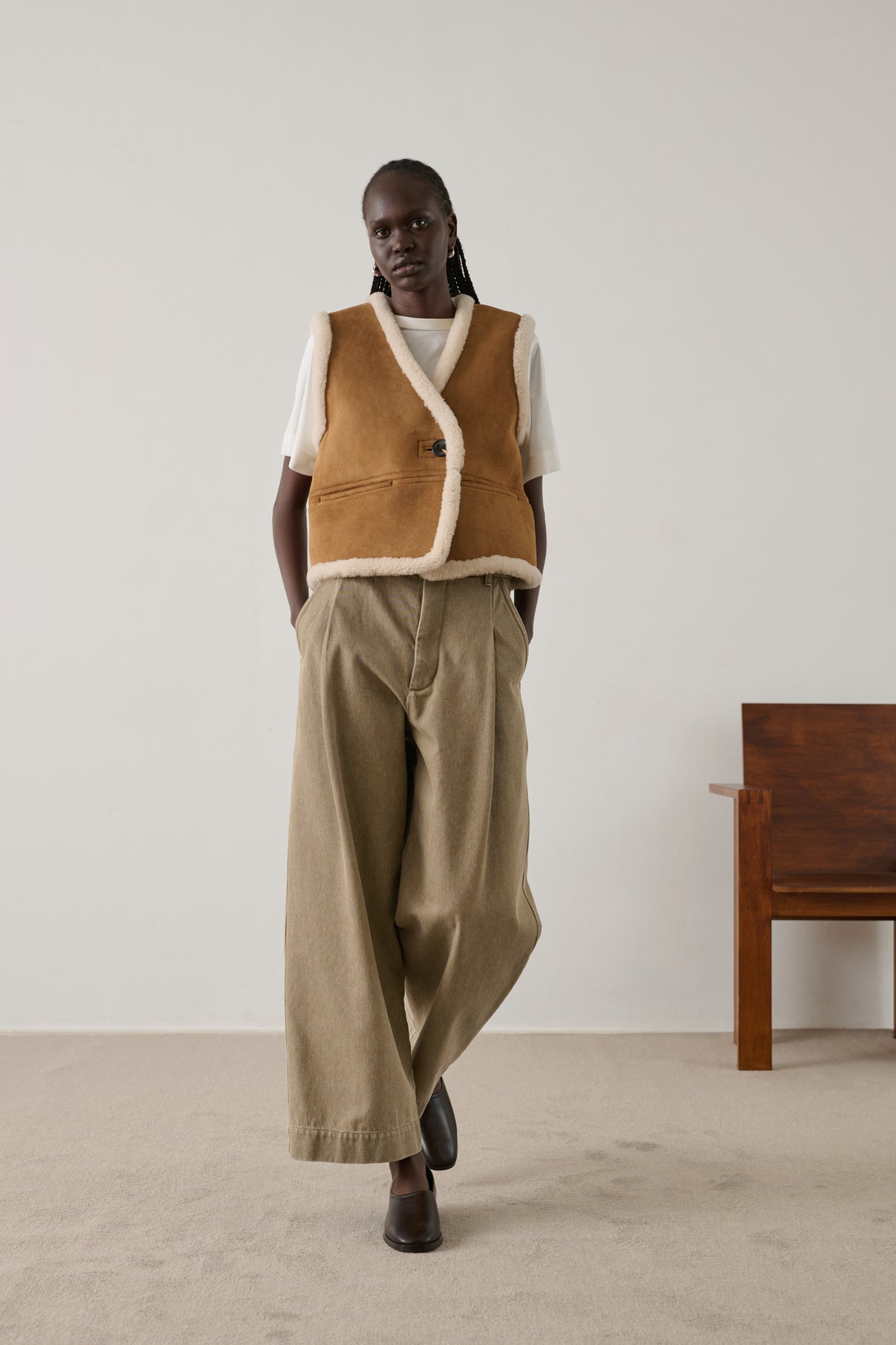 Gilet Sans Manches Pyrenees - Miel - Cuir - Femme vue 4